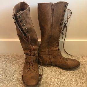 Women’s brown tall lace up boots